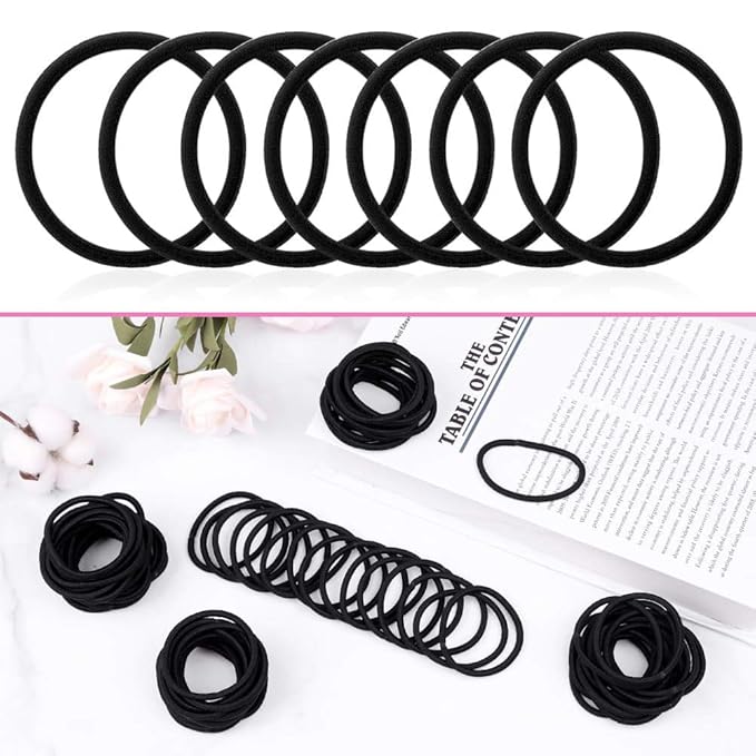 Anezus 200 Pcs Black Elastics Hair Ties Small Bulk Hair Ties Hair Bands (4mm)