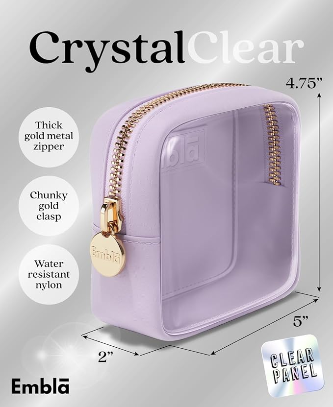 Embla Clear Small Makeup Bag for Purse Cute Mini Make Up Nylon Organizers Tiny Cosmetic Bags for Women Girls Little Toiletry Travel Pouches Zipper Skincare Pouch Organizer Lavender