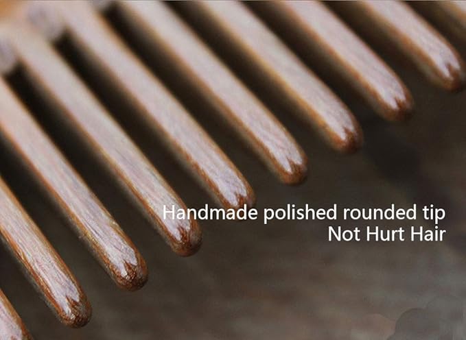 Real Natural Green Sandalwood Wooden Comb/Boutique Hair Comb - NO SNAGS,NO STATIC,NO TANGLE (Long standard tooth)