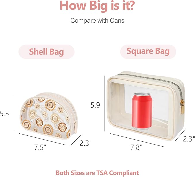 PACKISM Clear Makeup Bag - 1 Medium 1 Shell Bag TSA Approved Toiletry Bag