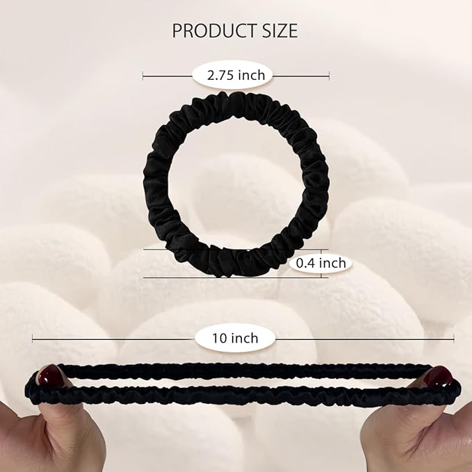 22 Momme 100% Pure Mulberry Silk Scrunchies (10 PCS) - Small Hair Elastics and Ties for Women Sleep, Hair Care No Damage, Black*5+Lotus Pink*5
