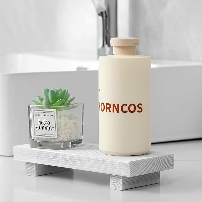 Bathroom Counter Organizer Wood Pedestal Stand Farmhouse Decorative Tray Soap Holder for Kitchen Decor, Small, White