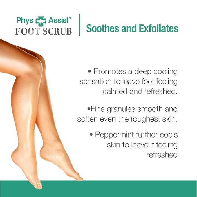 PhysAssist Foot Scrub – Exfoliating & Hydrating Foot Care Scrub for Dry, Rough Feet – Tea Tree, Peppermint & Apricot Seed Exfoliation – 8 oz Bottle