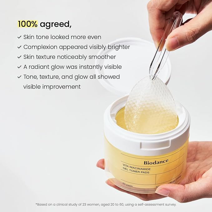 Biodance Vita Niacinamide Gel Toner Pads, Dark Spot Corrector, Evening Skin Tone, Gentle Exfoliating Toner Pads with Vitamin C, Pre-Soaked Pads, Korean Skin Careㅣ60 Pads
