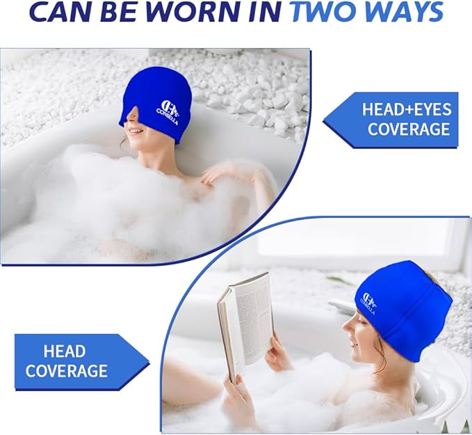 Migraine Relief Cap, Soothing Headache Ice Face Mask Products, Hot and Cold Therapy, Migraine Headache Relief Cap for Migraine, Sinus, Puffy Eyes, Tension, Stress and Hangover(Blue)
