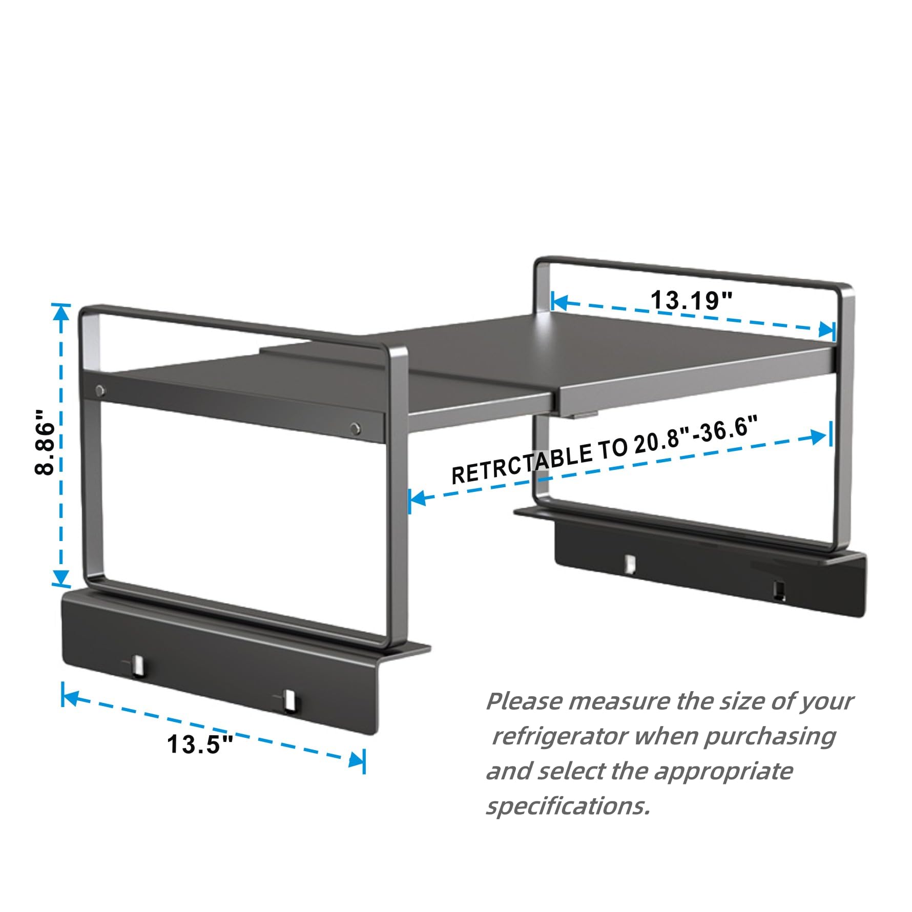 YOFENZO Adjustable Fridge Top Storage Rack,20.8"-36.6" Expandable Organizer Shelf,Refrigerator Storage, Anti-Slip,L-Shaped Design,Space Saver for Kitchen,Laundry,Dorm (Fits Most Appliances)