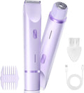 Bikini Trimmer for Women, Dual-Head Electric Body Hair Trimmer for Sensitive Areas, IP67 Waterproof Rinsable, USB-C Rechargeable Groomer for Bikini Line, Underarms, Legs & Face (Lilac Mist)