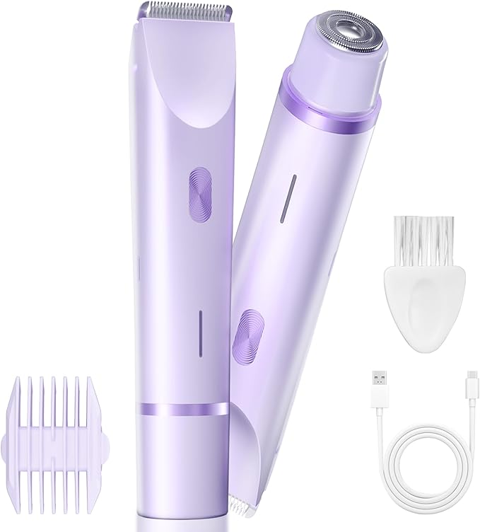 Bikini Trimmer for Women, Dual-Head Electric Body Hair Trimmer for Sensitive Areas, IP67 Waterproof Rinsable, USB-C Rechargeable Groomer for Bikini Line, Underarms, Legs & Face (Lilac Mist)