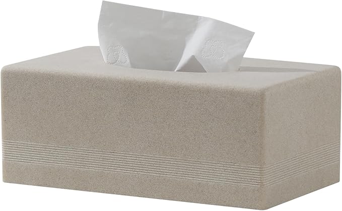 Haocoott Tissue Box Cover Rectangle, Sandstone Look, Simple Stripe, Beige