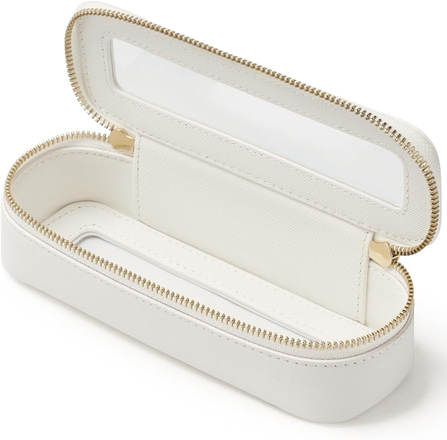 Popvibe Slim Makeup Brush Bag Travel Clear Toiletry Bag for Women Cute White Make Up Bag for Traveling Cosmetic Bag Organizer Waterproof Tansparent Beauty Makeup Case