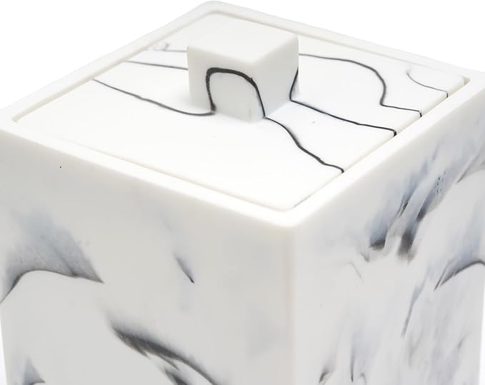 Joitsvia Qtip Holder with Lid, Bathroom Resin qtip holder dispenser , Cotton Swab Container jars, Cotton Ball Organizer for Floss Jewelry Necklace Ring Earring Storage jar Gift Case, Ink White