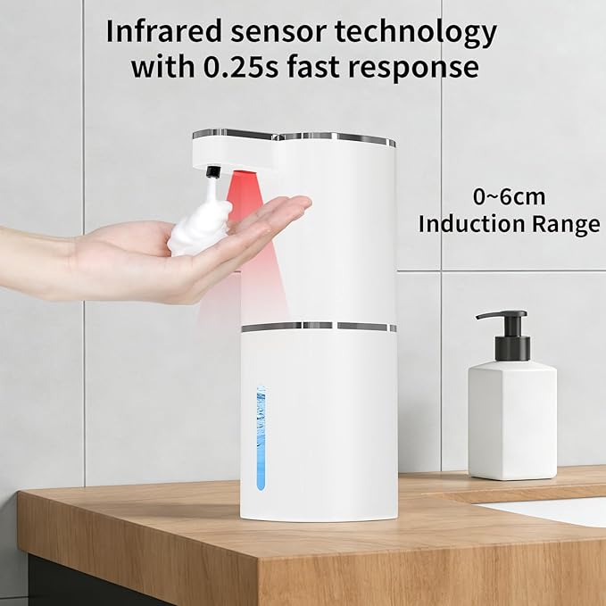 Automatic Foaming Soap Dispenser, Touchless Rechargeable Hand Soap Dispenser, 4 Adjustable Levels, 1200mAh Battery, Large Display, for Kitchen & Bathroom (White, Foaming)