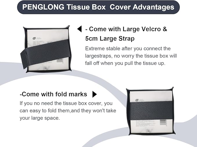 PENGLONG Tissue Box Cover 5X5X5'' PU Leather Tissue Holder Square Tissue Cube Box Organizer for Bathroom Vanity Countertop, Car, Night Stands, Office, Home, Kitchen (1Pack, Black)