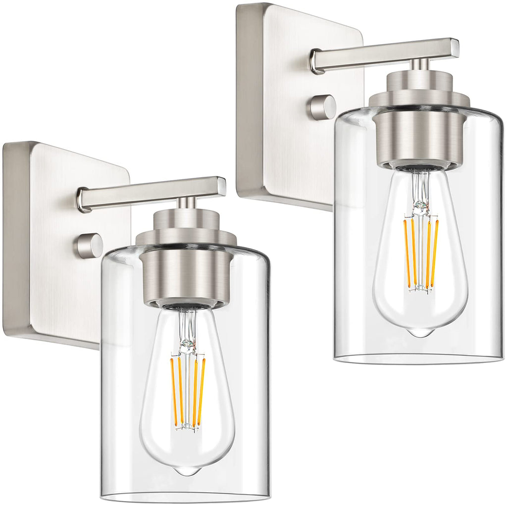 Set of 2 Wall Sconces for Bathroom, Brushed Nickel Vanity Light Fixtures