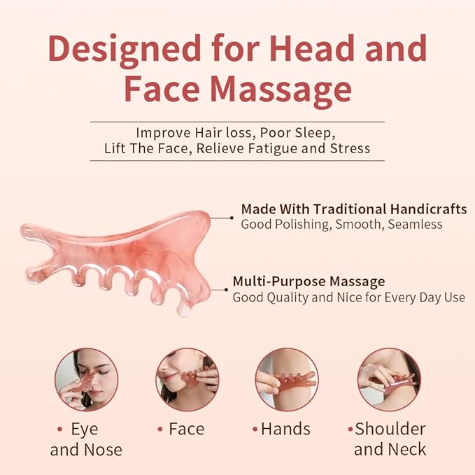 TAIHI Gua Sha Massage Comb, 4-in-1 Scalp Massager Facial Tool for Neck, Body, Lymphatic Drainage, Tension Relief, Gifts for Women and Men (Pink)