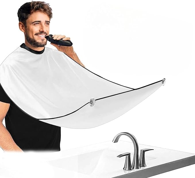 FITALA Beard Trimming Catcher Bib, Black Waterproof Apron with Suction Cups, 47.2 x 30.7 inches (White)