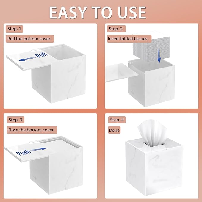 SILUT Stylish Tissue Box Cover Square, Marble Texture Tissue Box Holder, Decorative Tissue Holder for Bathroom, Kitchen, Vanity, Modern Tissues Organizer for Home, Hotel