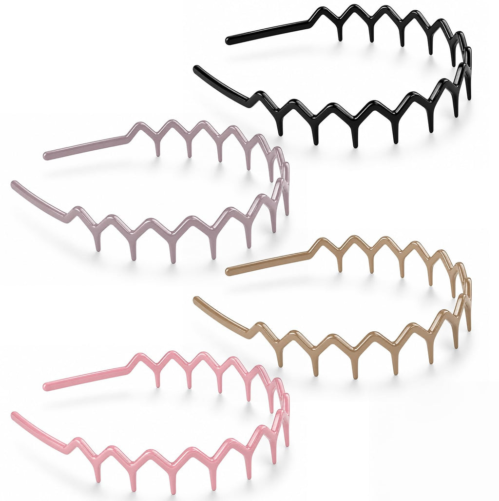 MIVZO Zig Zag Headbands with Teeth for Women and Men, 4 Pcs