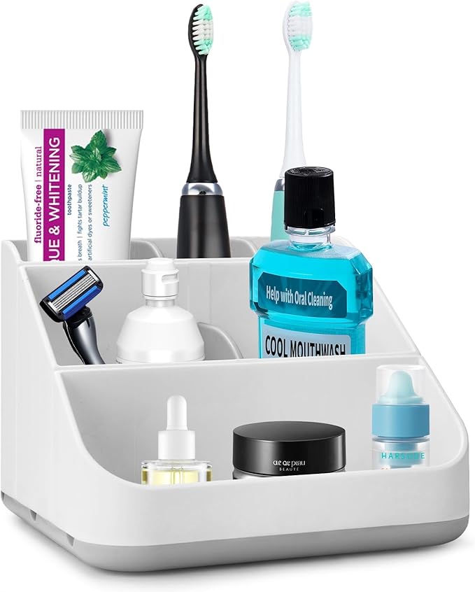 Toothbrush Holder for Bathroom,Detachable for Easy Cleaning Multi-Functional Countertop Storage Organizer,6 Slots Kids Electric Toothbrush and Toothpaste Organizer Caddy for Bathroom Vanity(Grey)