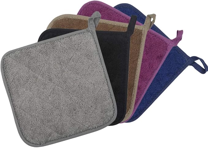 Lifaith Pot Holders for Kitchen, 100% Cotton Terry Pot Holder Set of 5, Multi Color Hot Pads for Cooking, Baking, Hot Dishes and Countertop Protection