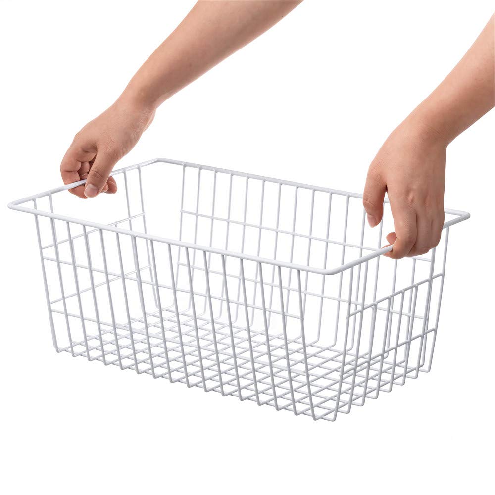 SANNO 14" Freezer Baskets Wire Storage Baskets for Organizing Pantry Organization Bins Cabinets - Metal Basket Kitchen, Laundry, Garage, Fridge, Bathroom Countertop Organizer