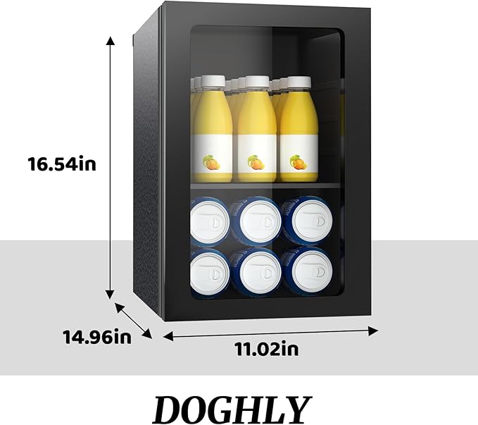 DOGHLY Beverage Refrigerator Cooler, 0.9 Cu.ft Mini Fridge Holds 24 Cans, Solid Door, Manual Temperature Control (at the Back), Quiet Compact Drink Fridge for Soda, Beer, Wine, Office, Dorm, Bar
