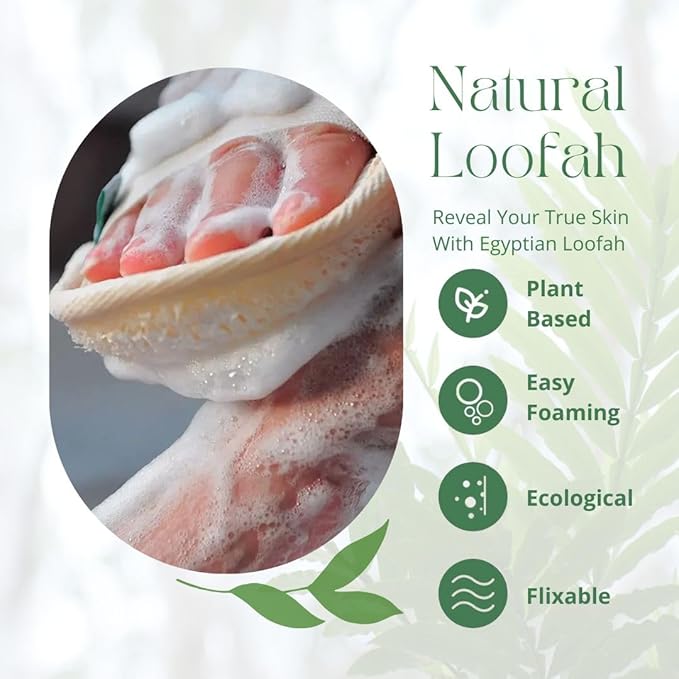 NileCart 22 in. Egyptian Loofah Best Scrubbies for Body - Natural exfoliating Body Scrubber Shower Loofah | Body Scrubber Exfoliator Natural Sponge - Luffa for Men and Women