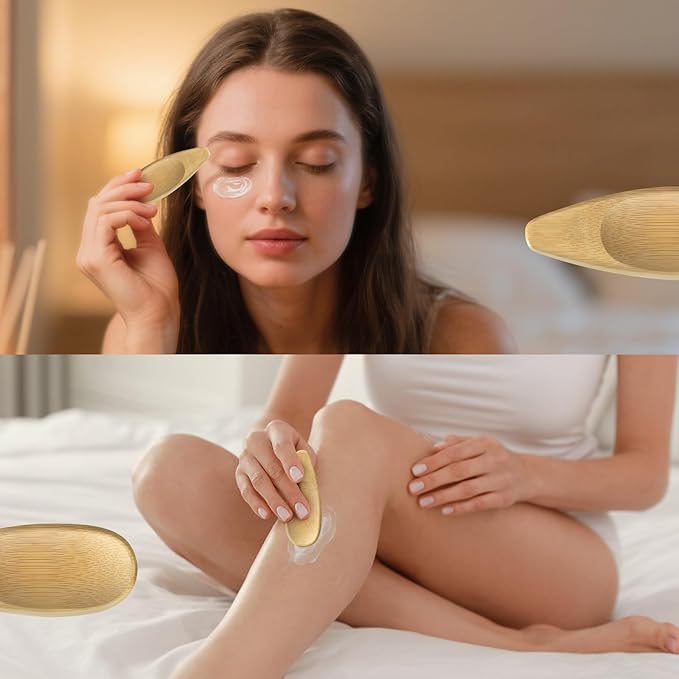 QVEEQ 2pcs Deodorant Cream Applicators, Multi-Functional Bamboo Scoop for Natural Deodorant, Skincare Cream, Face Mask - Smooth Surface, Double Head Design, Reusable & Eco-Friendly