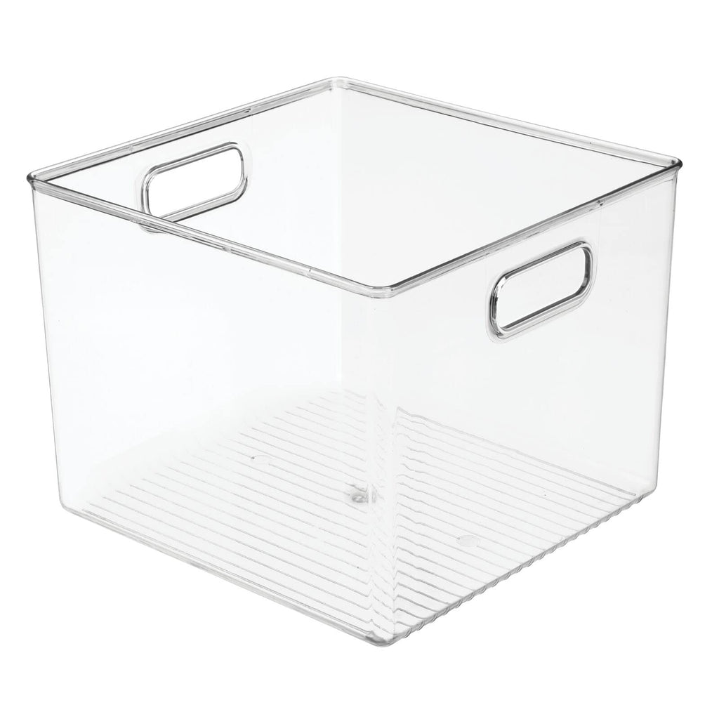 mDesign Plastic Modern Storage Organizer Bin Basket with Handles for Bathroom Organization - Shelf, Cubby, Cabinet, Vanity, and Closet Organizing Decor - Ligne Collection - Clear