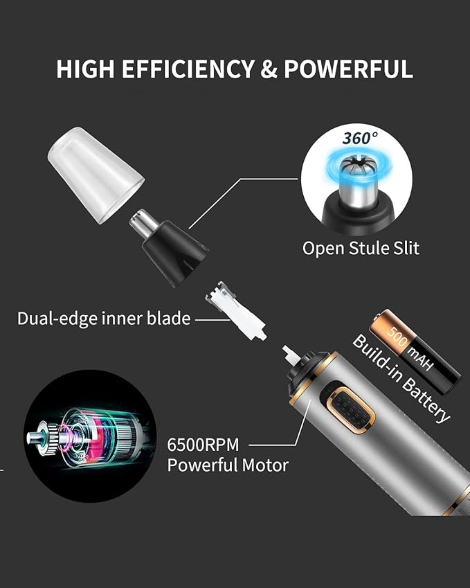 AREYZIN Nose Hair Trimmer for Men 2026 Professional Painless Rechargeable Nose Trimmer for Men and Women, Eyebrow Facial Hair Trimmer, Powerful Motor, IPX7 Waterproof, Dual Edge Blades