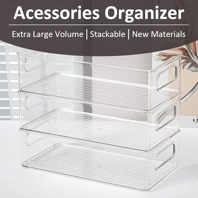 MarsHopper Desktop Organizer, Combination of Large Capacity Storage Acrylic Baskets, Cosmetics, Craft Peripherals, Stationery and Digital Accessories for Office School Home (Clear)