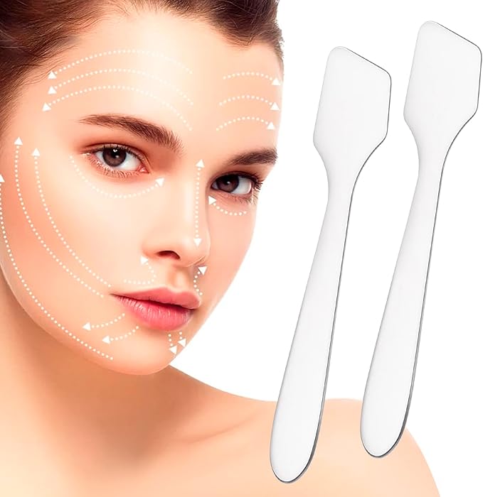 3pcs Mini Stainless Steel Makeup Spatula, Reusable Cosmetic Cream Spatulas Spoon, Skincare Scoop Applicator Facial Massage Beauty Tools for Mixing and Sampling Face Eye Cream- Silver