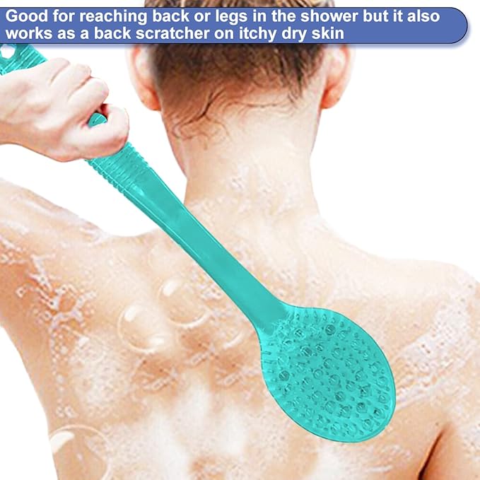 AMERWASH PLUS Back Brush for Shower, 14-inch Long Handle Medium Stiff Bristles Bath Scrubber for Men Women Body Exfoliating and Brushing - 2 Packs Blue