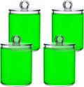 Green Qtip Holder Organizer Dispenser Cotton Swabs Cans Plastic Jars with Lid Set 4 Pack Bathroom Storage Canister for Cotton Ball Floss Cotton Pads