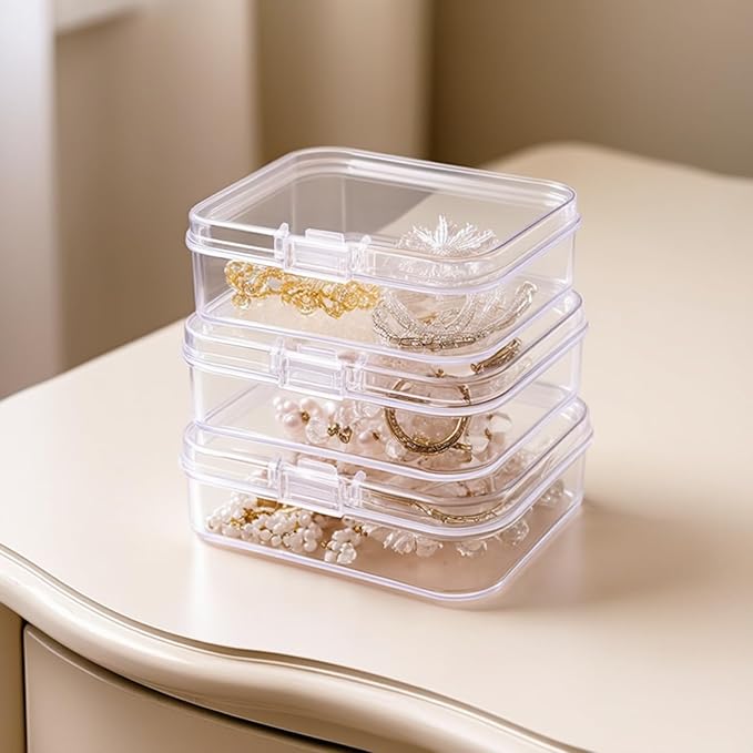 100 Pack Rectangular Mini Clear Plastic Storage Containers Box with Hinged Lid for Beads and Other Small Craft Items (2.56 x 1.77 x 0.79 inch)