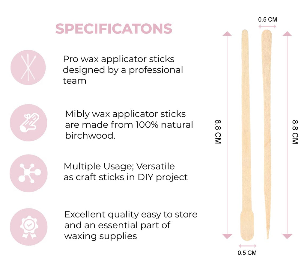 Mibly 1000 Pcs Wooden Wax Sticks - Eyebrow, Lip, Nose Small Waxing Applicator Sticks for Hair Removal and Smooth Skin - Spa and Home Usage