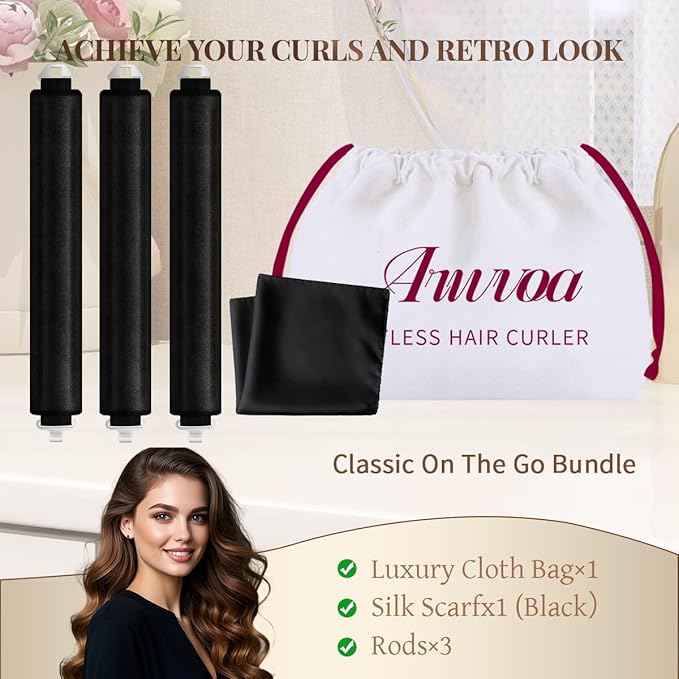 Heatless Hair Curler Heatless Curls Overnight Heatless Blowout with Luxury Cloth Bag satin Scarf, Curling Rod Headband to Sleep in No Heat Curling