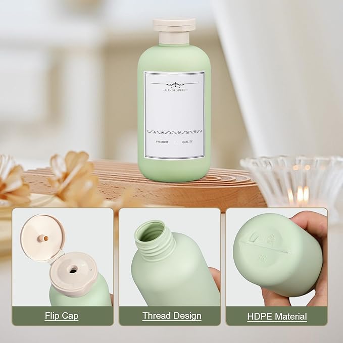 UMETASS 6.8oz Travel Bottles for Toiletries, Empty Plastic Squeeze Bottles with Flip Cap, Lotion Container for Toiletries Travel Size Shampoo and Conditioner (3 pack Green)