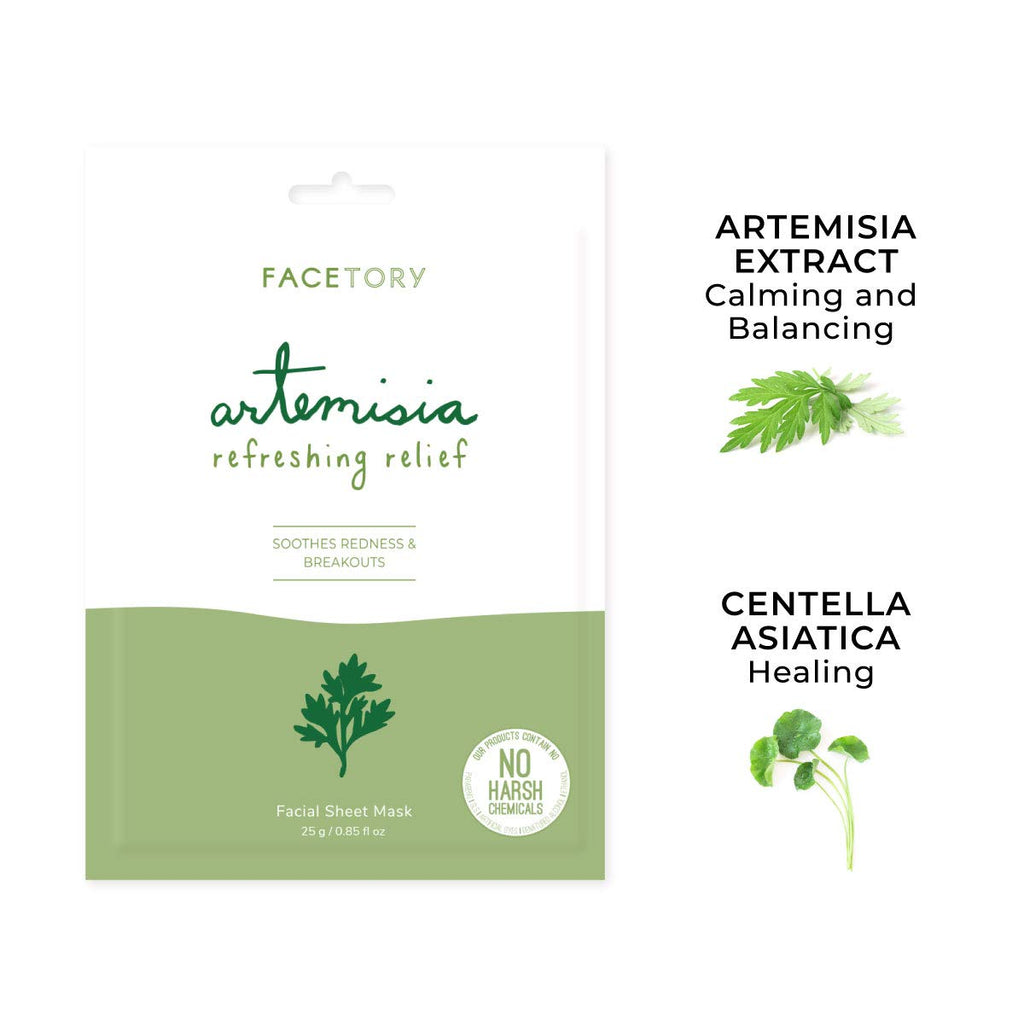 FACETORY Artemisia Refreshing Relief Korean Soothing Face Mask, 5 Pack
