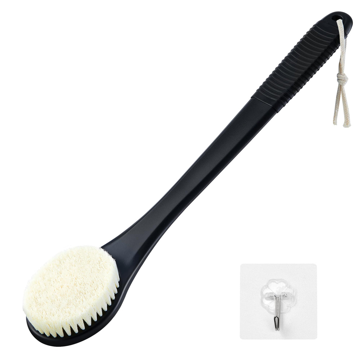 Back Scrubber for Shower, Shower Body Brush for Cleaning with Long Handle for Showering, 17 Inch Back Washer Exfoliator for Shower Men Women with Non-Slip Handle, Adhesive Hook (Navy Blue)