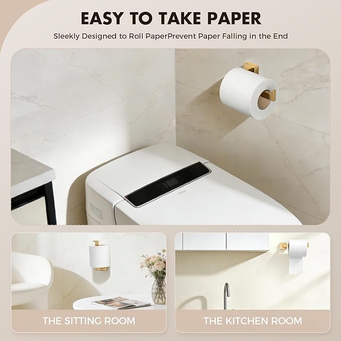 Bathroom Accessory Towel Bar Set: 10 Pieces Gold Bathroom Hardware Square SUS304 Stainless Steel - Wall Mounted Towel Rack&Toilet Paper Holder&Towel Ring and Towel Hook
