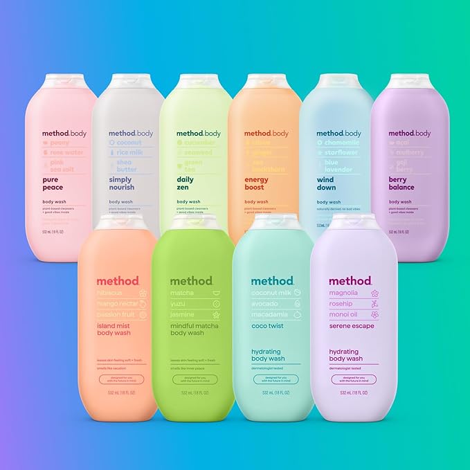 method Body Wash, Energy Boost - Leaves Skin Feeling Soft & Moisturized, Made Without Parabens, Notes of Citrus, Ginger & Sea Buckthorn, 18 fl oz - 6 pack