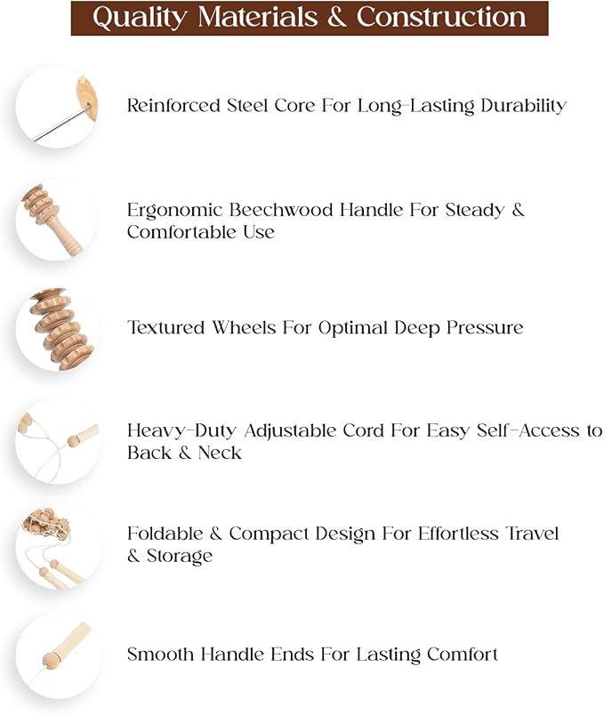 Mr. Woodware Wood Therapy Massage Tools, Lymphatic Drainage Curved Roller Stick, Neck Massager, Foam Roller, Back Scratcher, Rope Massage Kit, Back Massager for Relaxation