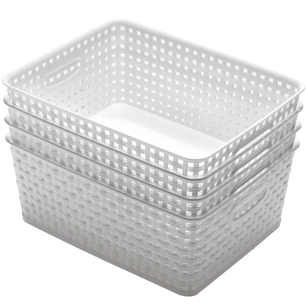 Eslite Plastic Storage Baskets for Organizing,11"X8.5"X4.7",Pack of 4 (White)