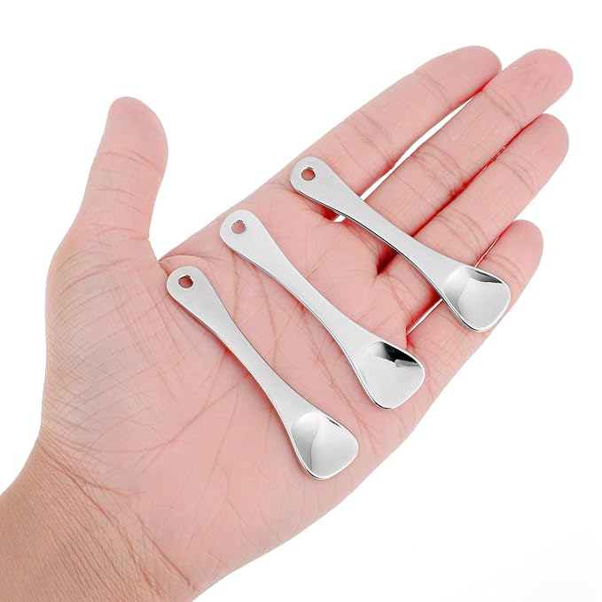 WY LIGHTING LEVEL 3Pcs Mini Skin Care Spoons Reusable Cosmetic Scoop Massage Metal Makeup Spatula Face Cosmetic Applicator Scoop Beauty Cosmetic Tool for Cream Lotions Moisturizers Mixing (3 Silver)