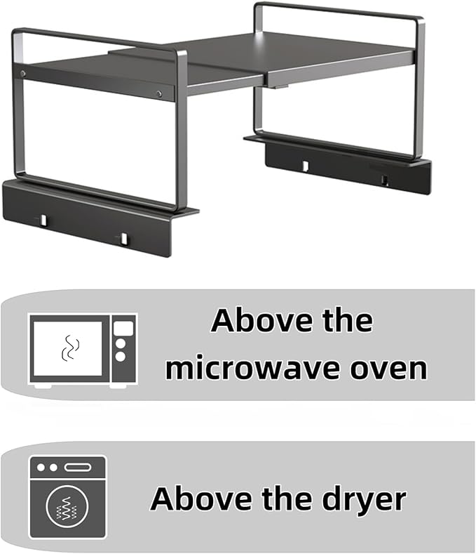 Adjustable Fridge Top Storage Rack,20.8"-36.6" Expandable Organizer Shelf,Refrigerator Storage, Anti-Slip,L-Shaped Design,Space Saver for Kitchen,Laundry,Dorm (Fits Most Appliances)