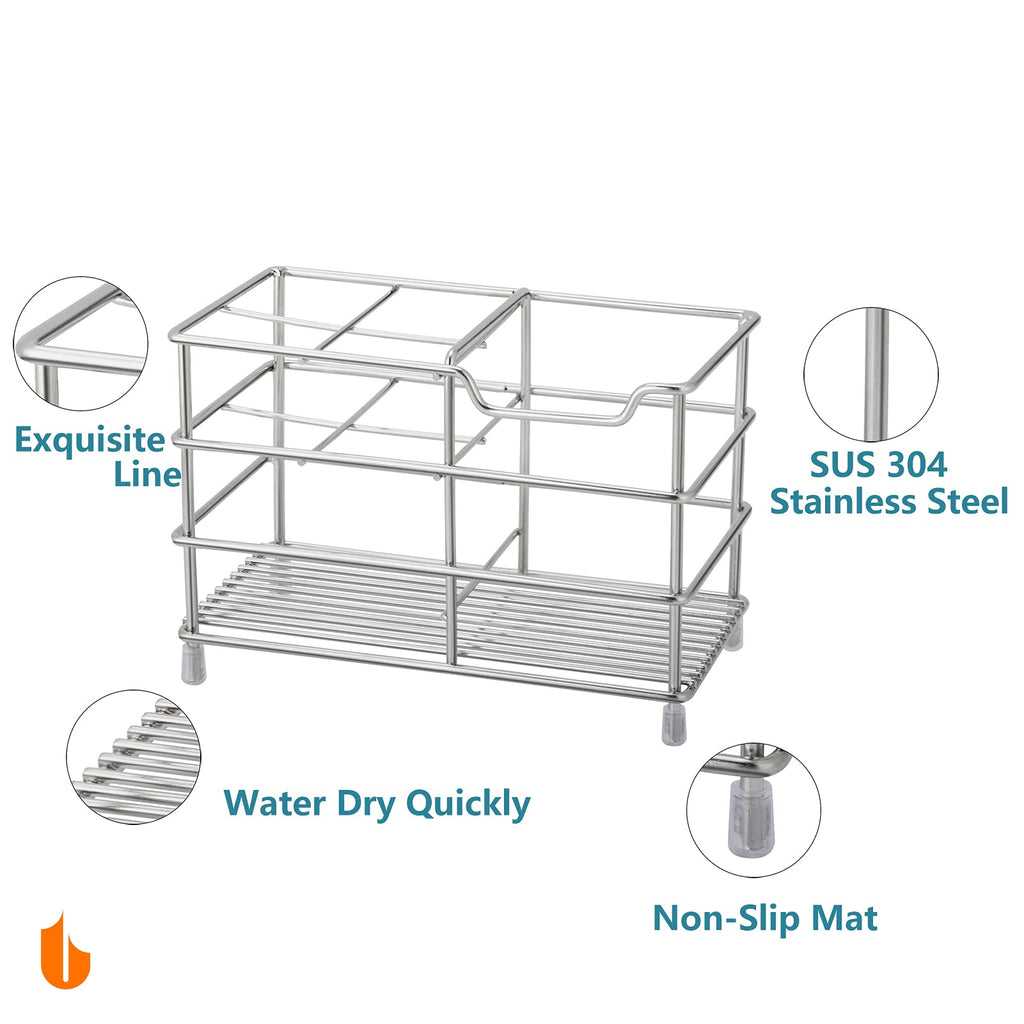 Urbanstrive 304 Stainless Steel Bathroom Toothbrush Holder Toothpaste Holder Stand Bathroom Accessories Organizer (Silver, Large)