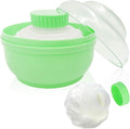 Storage Body Powder Container, Large 3.5" Fluffy Body After-Bath Powder Case, Baby Care Face/Body Villus Powder Puff Box, Makeup Cosmetic Talcum Powder Container with Hand Holder (Green)
