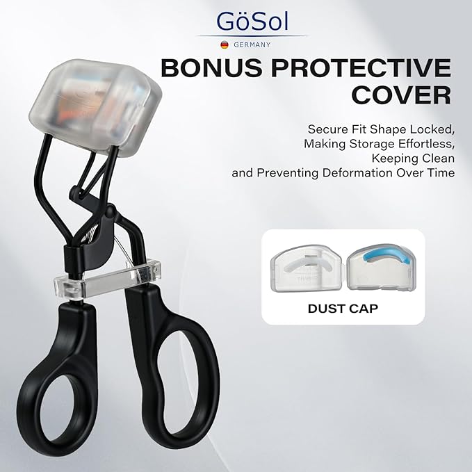 Eyelash Curler w/3 Replacement Pads (Soft/Medium/Firm) - Professional Lash Curler for Natural, Fake, Curly or Straight Lashes, Includes Protective Cover (Black)