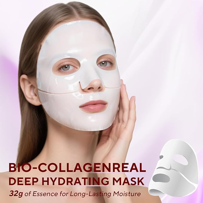 Collagen Face Mask, 4 Pack Bio-Collagen Real Deep Mask Overnight Hydrating Face Mask for All Skin Types,Original Hydrating Collagen Face Mask